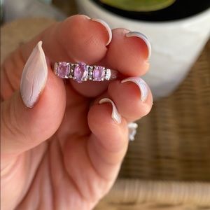 Pink Sapphire & 10K White gold 3 stone ring